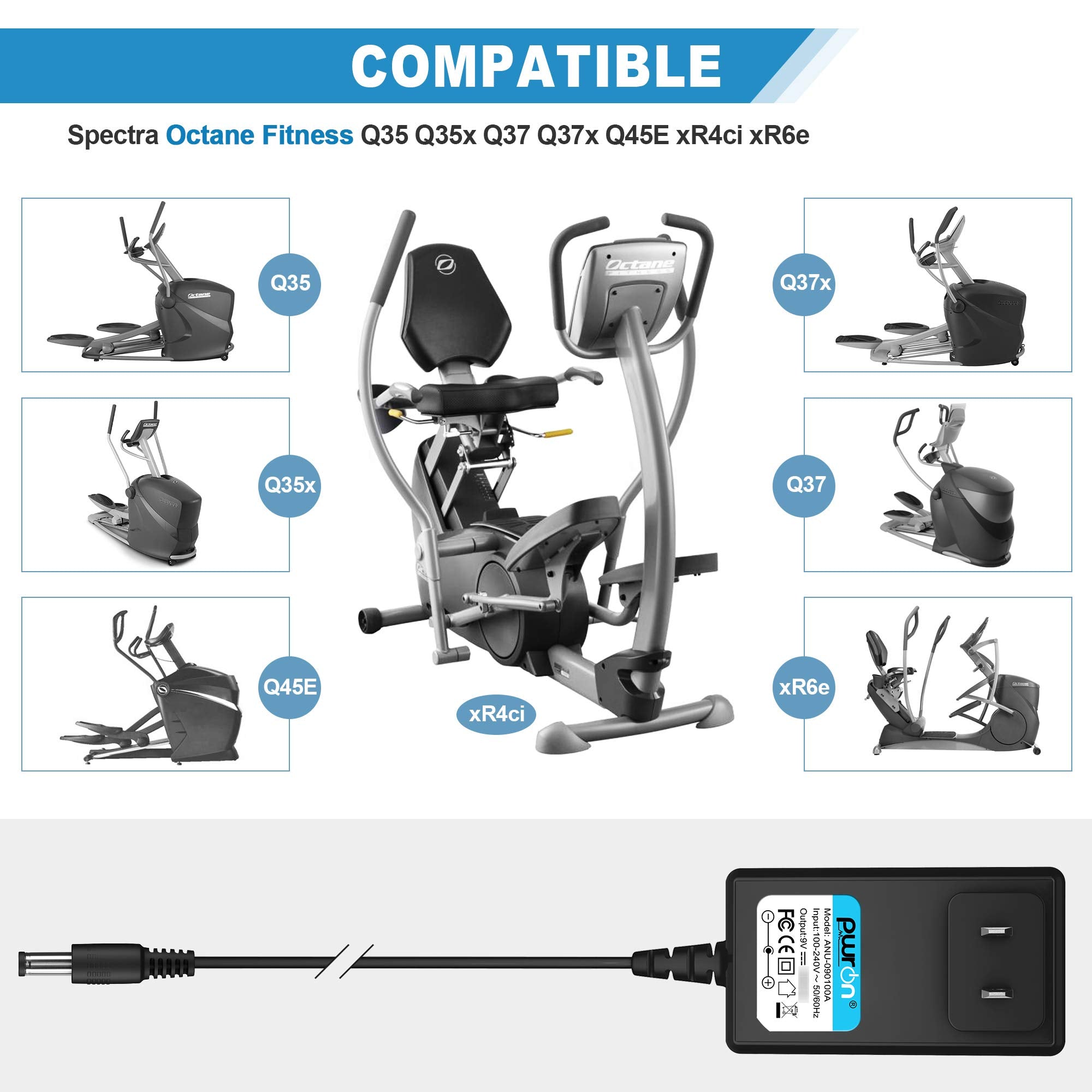 Pwron 9V Ac/Dc Adapter For Octane Fitness Q35 Q35E Q35C Q35Ce Q37 Xr3C Xr4 Xr4C Xr4Ci Xr6 Xr6E Xr6Ce Elliptical Treadmill Cardio Machine Power Supply Cord